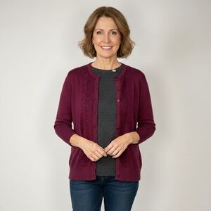 Croft & Barrow NWT Burgundy Knitted Cotton Cardigan Petite Medium